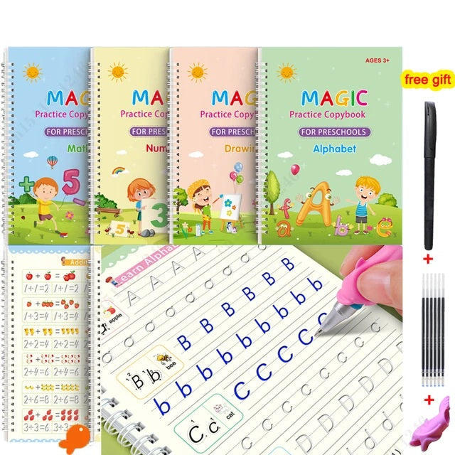 Sank Magic Practice Copybook Set – 4 Books + 10 Refills with Pen for Kids