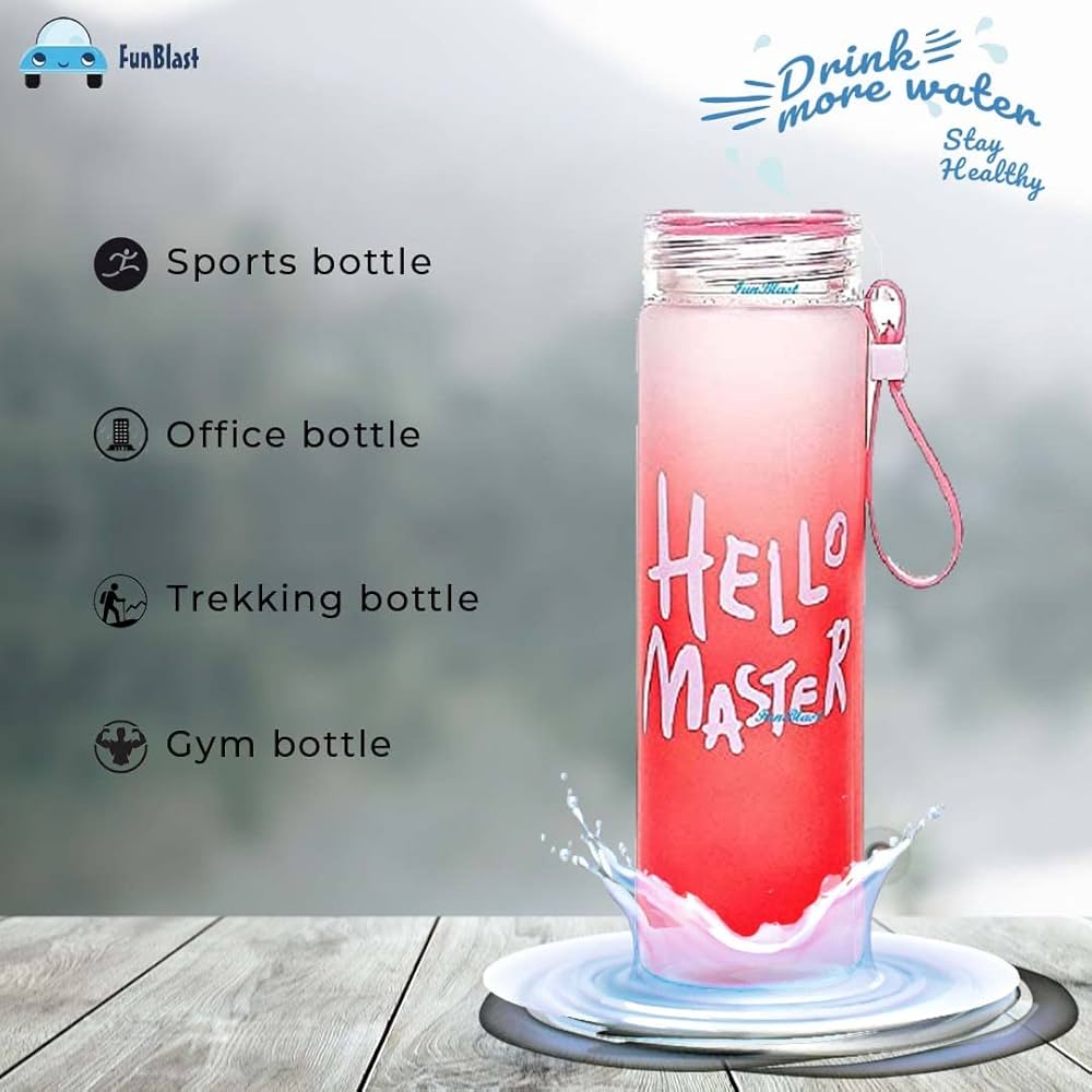 Frosted Glass Water Bottle With Hello Master Decal Logo - 400ml (Random color)