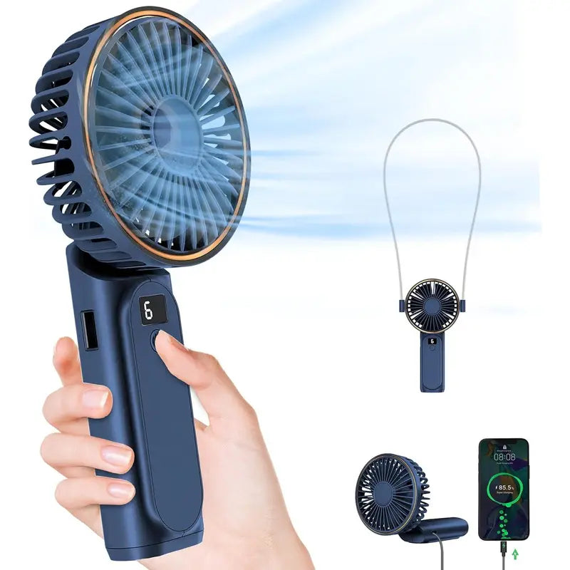 Rechargeable Hand Fan with LED Display / Mini Handy Fan Design With Strap