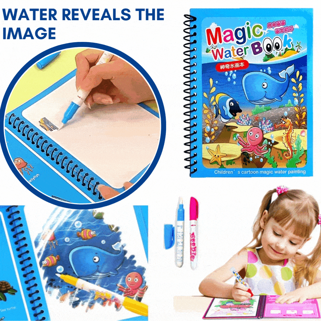 Magic Water Book Painting Drawing Coloring Board Book Doodle & Magic Water Pen(random book )